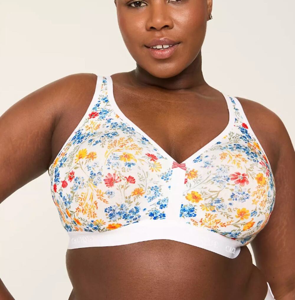 Cacique Floral Wireless Bra 42C Full Coverage Unlined No Wire Comfort Bra White